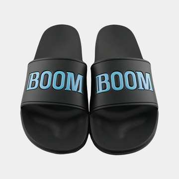 Front view of Slides(slippers) with Boom THCa Logo