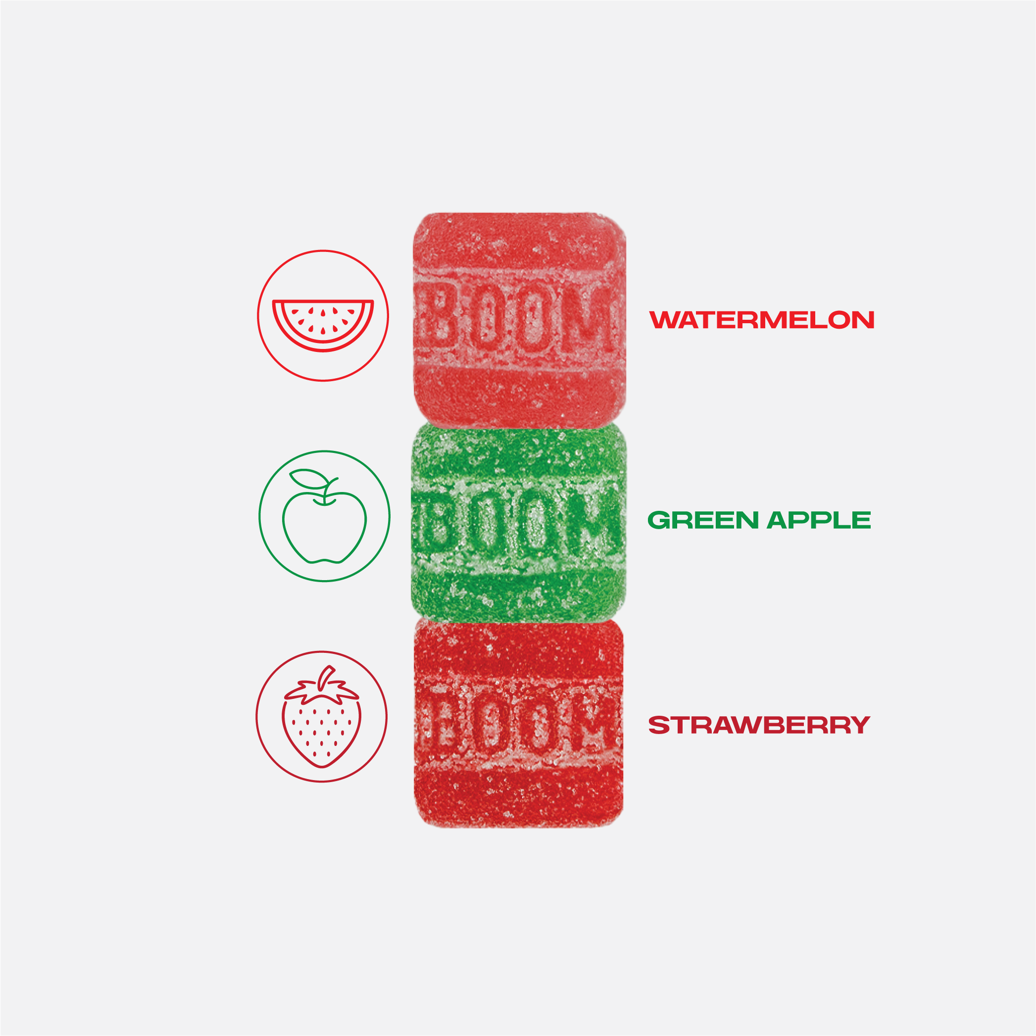 Summer Bliss Variety Mix. 15mg delta 9 & 15mg CBD gummies. Strawberry , Watermelon and Green Apple Flavor,