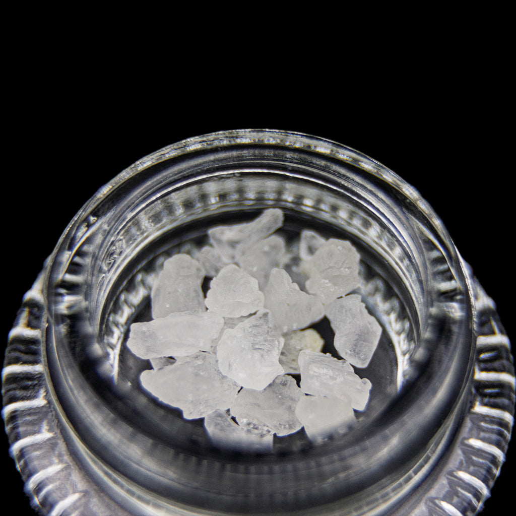 Close up Macro Shot of THCa Diamond Concentrate from Boom. Clear Crystal
Appearance.