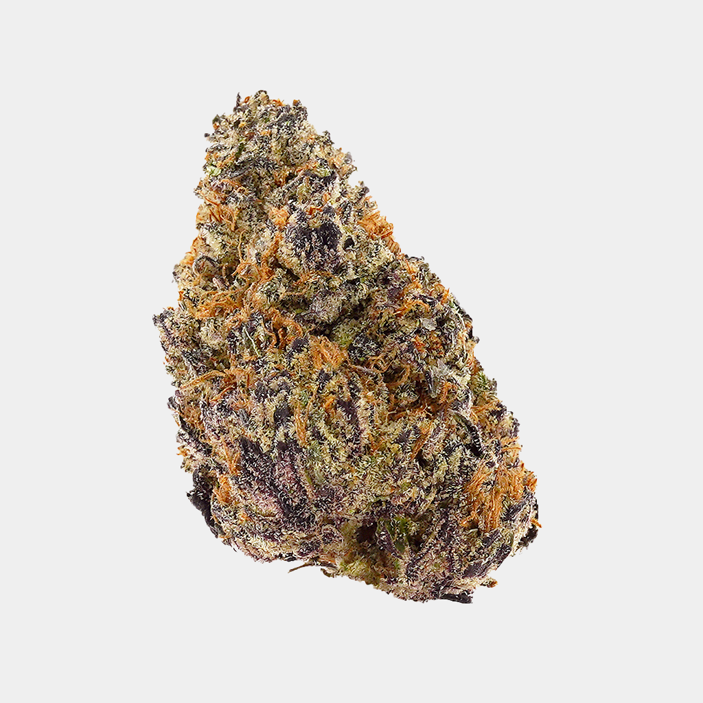 Gush Mints Top Shelf THCa flower, exotic strain with sweet and fruity aroma, showcasing frosty buds and vibrant purple tones from BOOM
