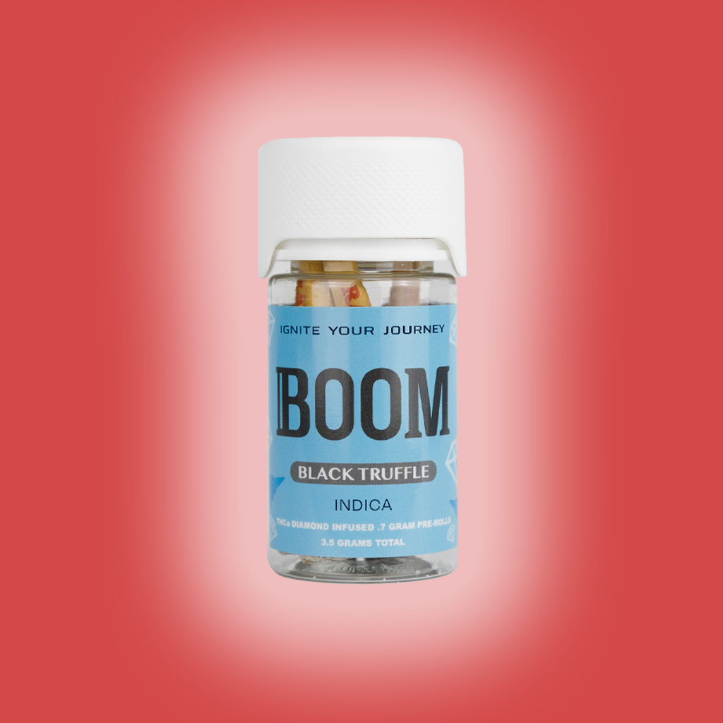 Black Truffle Diamond Infused THCa Pre-Roll, smooth and earthy aroma, available in single count or 5 count container