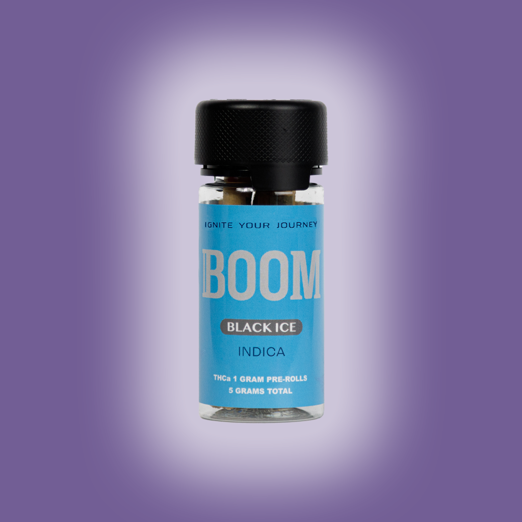 Black Ice THCA Flower Pre-Roll. Sweet and smooth pine flavor. Available in single count or 5 count container.