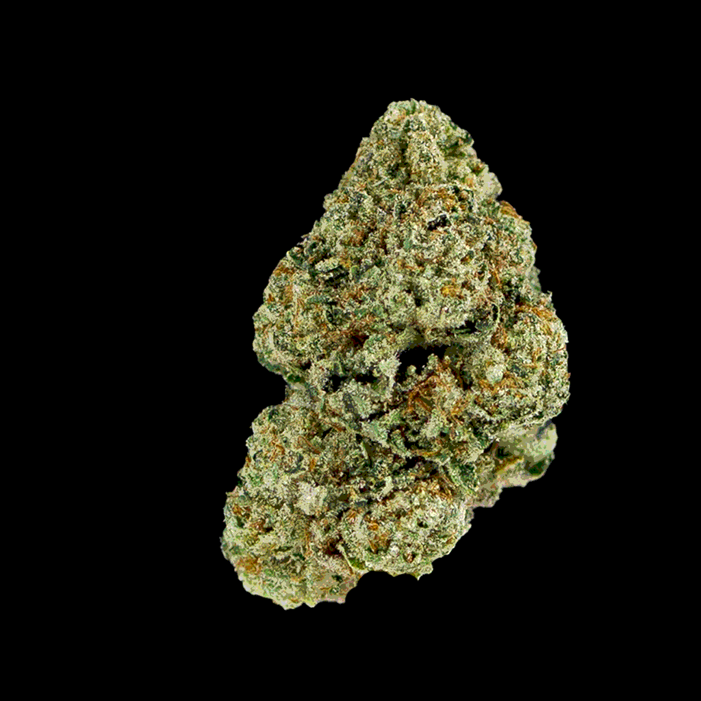 360 view of S’mores THCa flower, showcasing dense, frosty crystal trichome buds .
This is a premium level strain.
