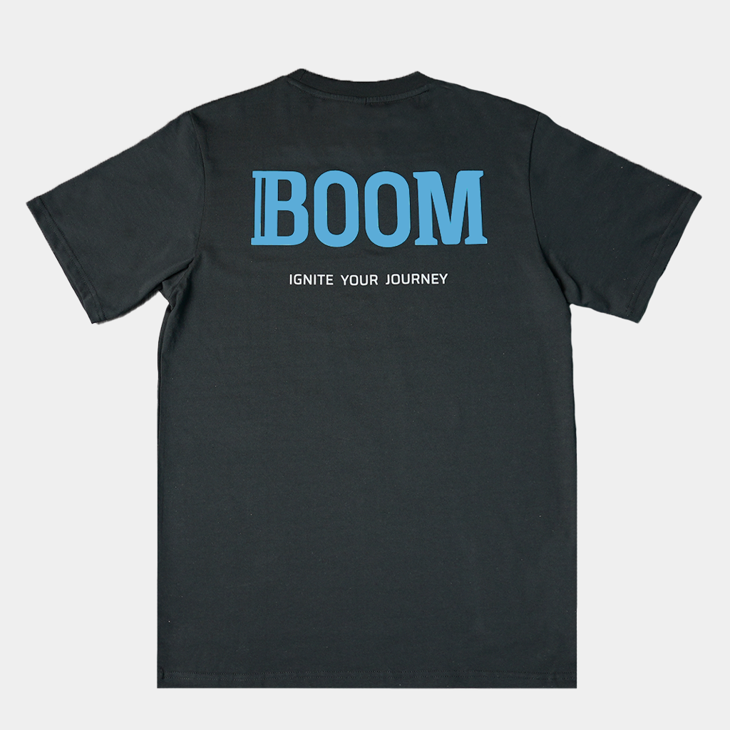 100% cotton T Shirt with Boom THCa Logo and Ignite Your Journey Slogan on the upper back area