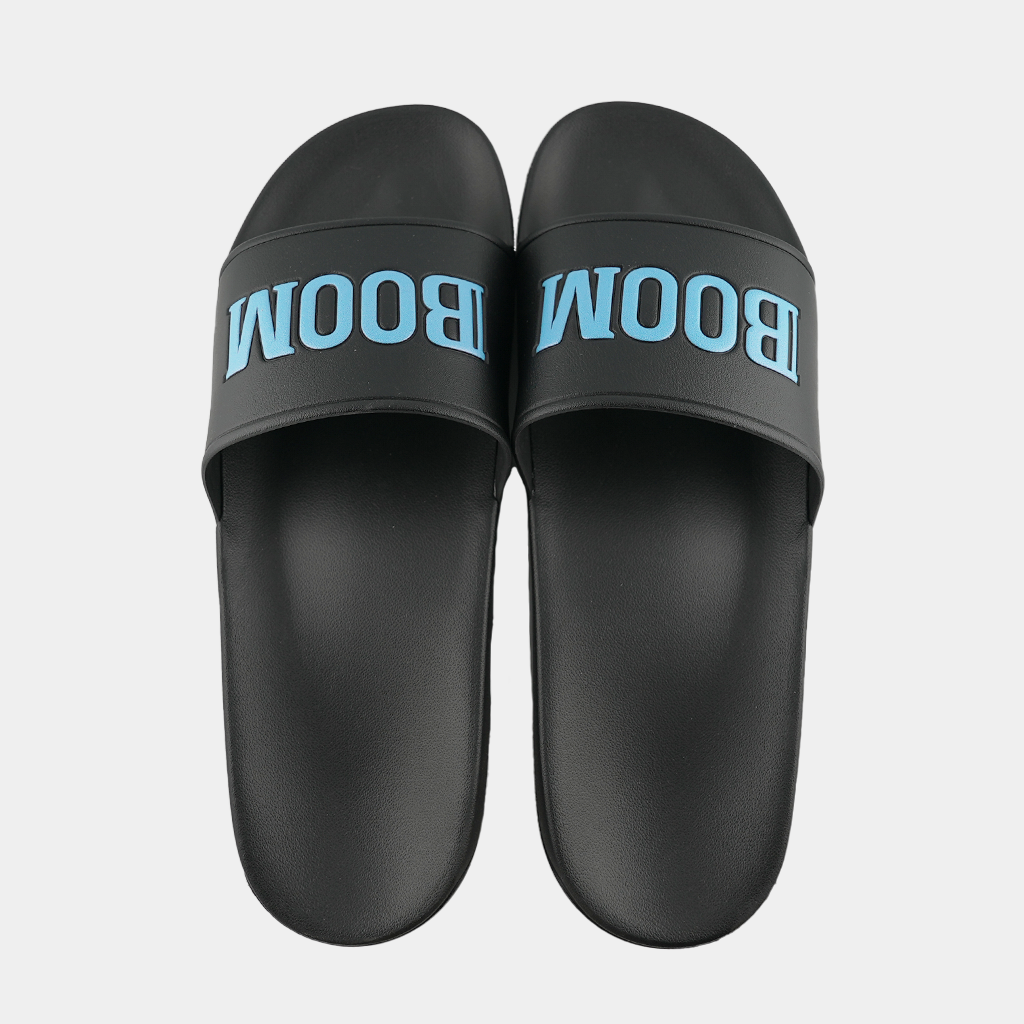 Back view of Slides(slippers) with Boom THCa Logo